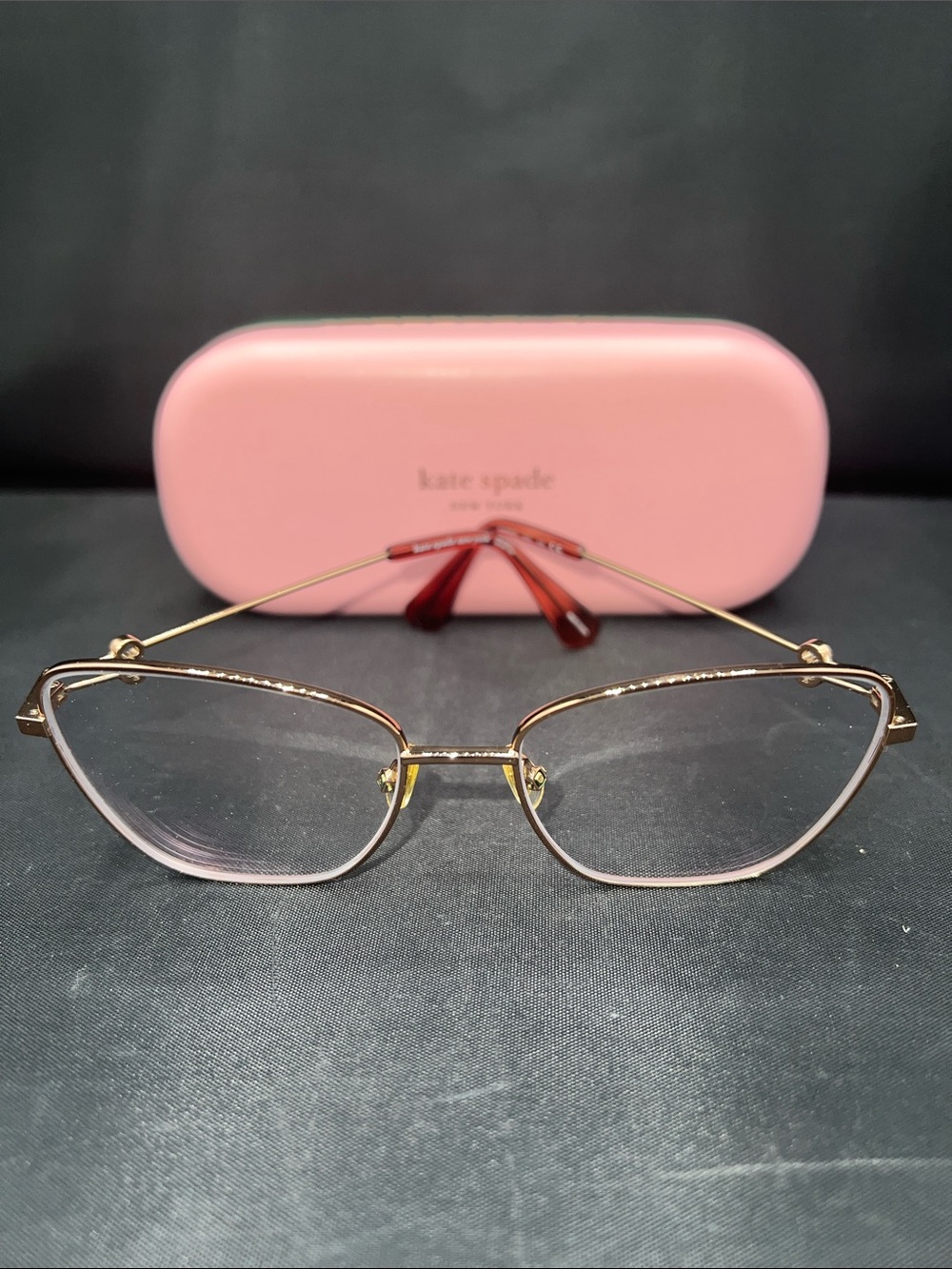 kate spade Gold Wire Cat-Eye Glasses with Pink Trim